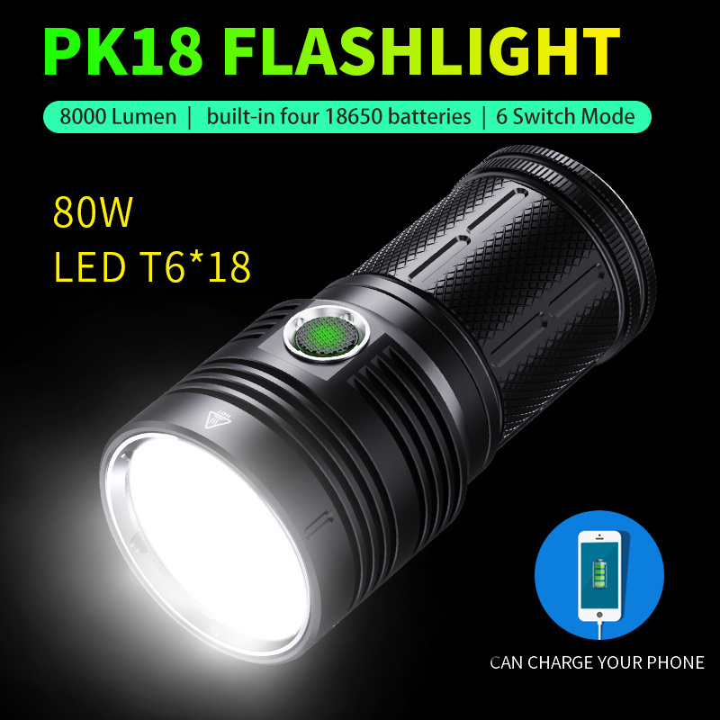 18pcs led high-power small steel cannon glare flashlight USB rechargeable searchlight patrol power bank flashlight