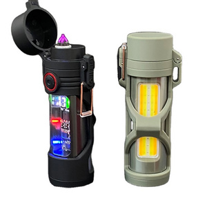 Electric Lighter With Flashlight Usb Rechargeable Torch Light Cigarette Lighter Portable Pocket Light Cob Warm Light Work Lamp