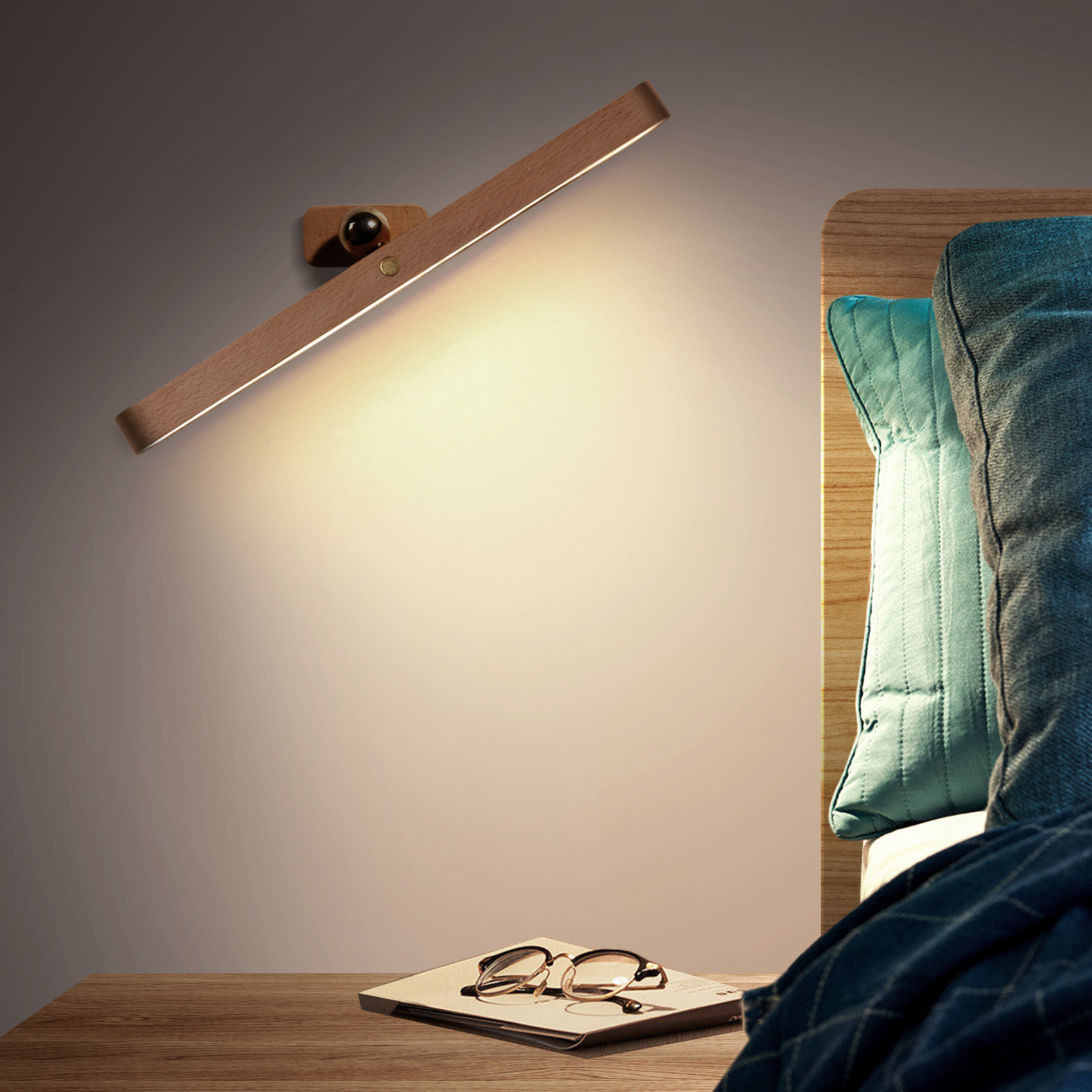 Customization Wooden Wall Lamp Bedroom Bedside  Reading Light USB Charging Vanity Mirror Front Light LED Magnetic Night Lamp