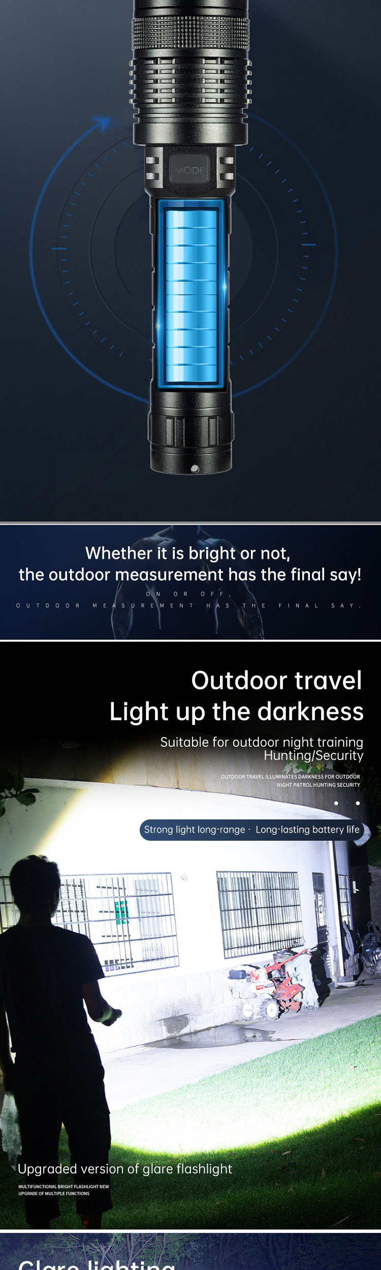 L2 outdoor glare flashlight rechargeable high-power long-range searchlight household emergency flood control glare flashlight