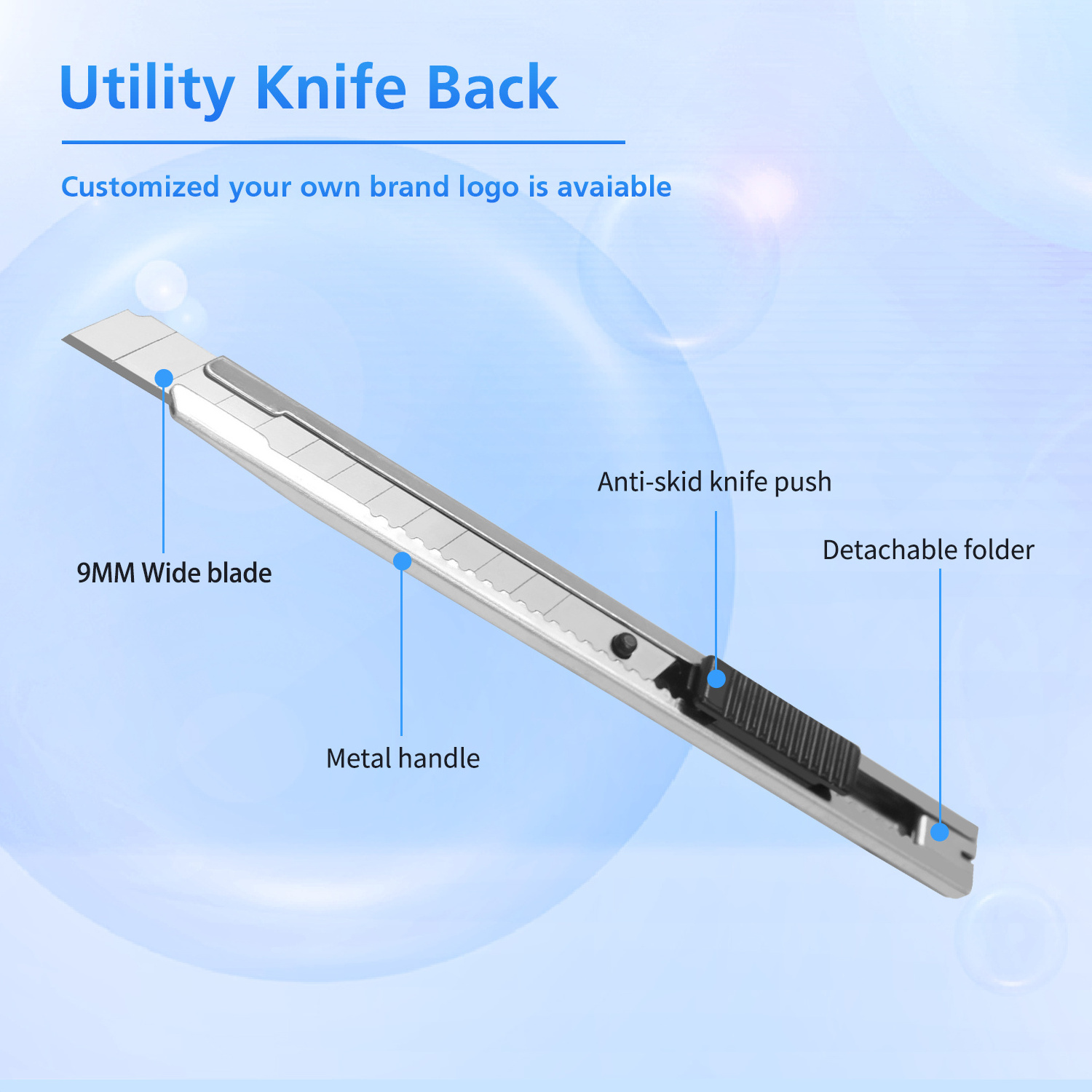 ZY-105 Custom Stainless Steel Metal Handle Utility Knife 9mm Sk5 Snap off Blade Knife Office Cutter Knives