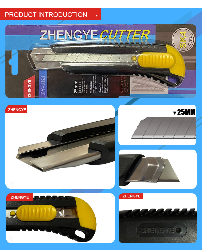 Heavy duty 25mm cutting knife box cutter utility knife for cutting vinyl floor-ing, roofing shingles and building materials