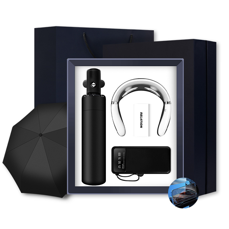 3 pieces in 1 Umbrella + Neck massager + Power bank with phone stand business Cooperate Gift Set