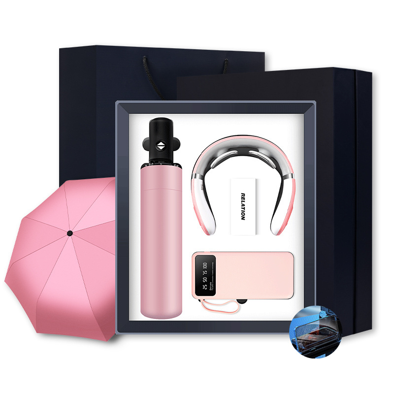 3 pieces in 1 Umbrella + Neck massager + Power bank with phone stand business Cooperate Gift Set