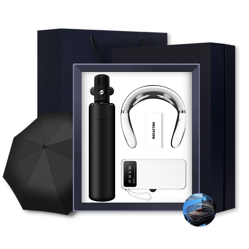 3 pieces in 1 Umbrella + Neck massager + Power bank with phone stand business Cooperate Gift Set