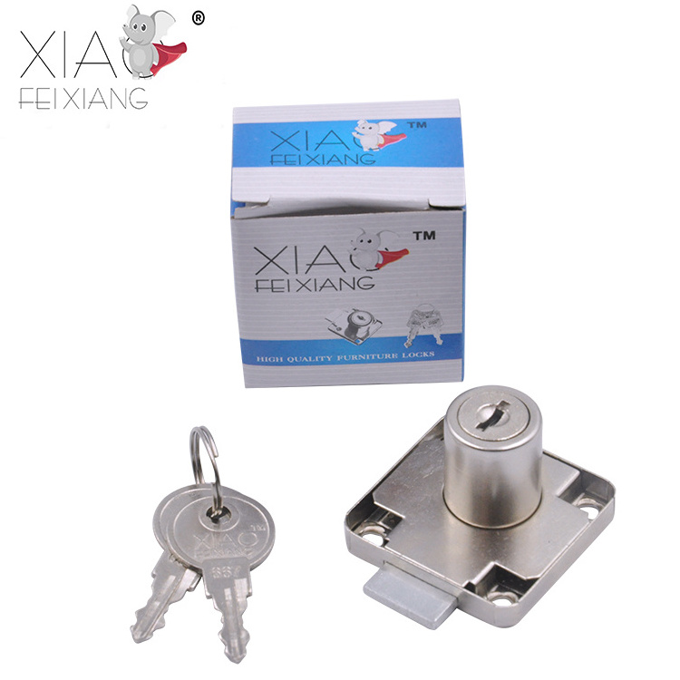 Hot selling furniture drawer lock with two keys nickel plated square lock metal hidden drawer lock