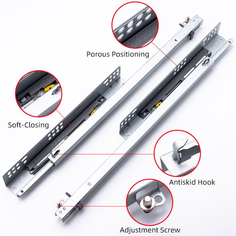 Hidden industrial telescopic drawer slide heavy duty metal guides kitchen craft drawer slide