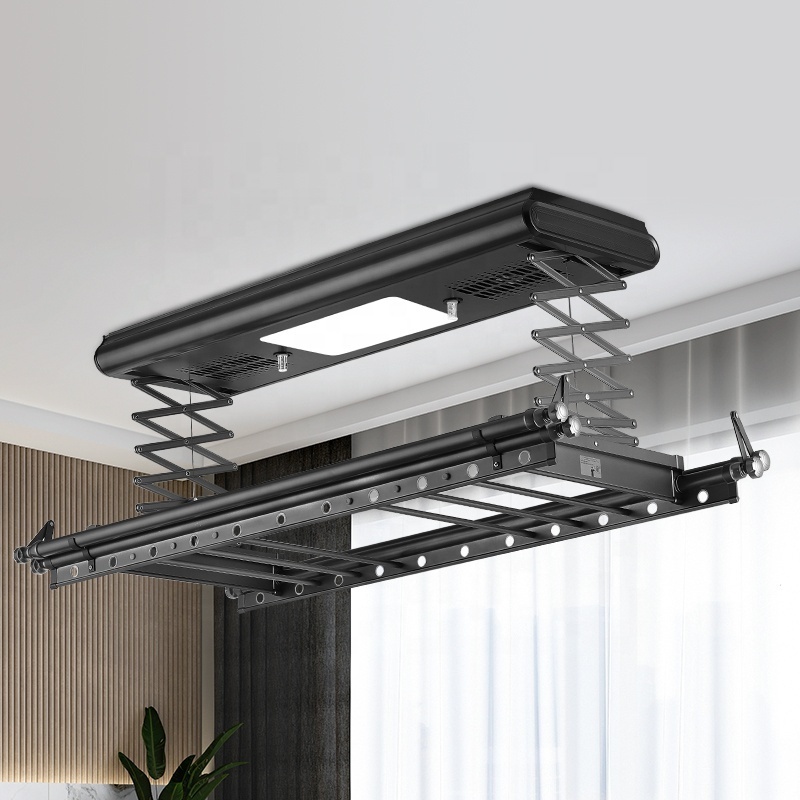 Space Saver Electric Ceiling Mounted Laundry Drying Rack Black Skirt Aluminum