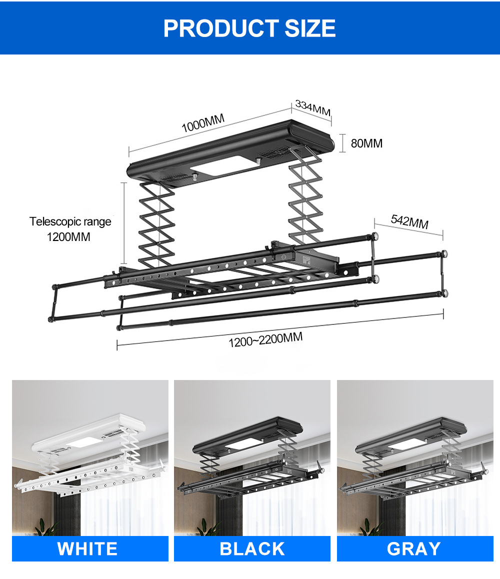 Low Price Retractable Electric Laundry Rack Clothes Drying Ceiling Mounted Metal Smart Clothes Drying Rack For Boutique