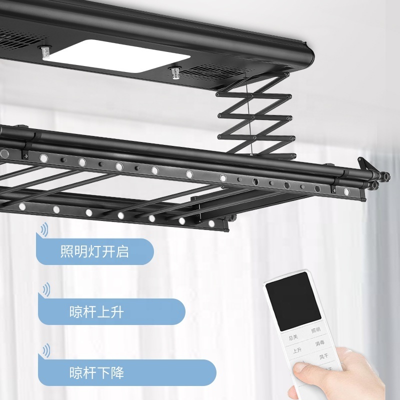 Retractable drying rack electric laundry remote lifting  ceilling silver clothes Balcony Clothes Drying Rack