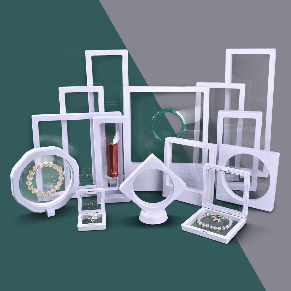 Wholesale 3D Floating Frame Bracelet Necklaces Ring Jewellery Display Case Transparent PE Film Storage Jewelry Box Packaging