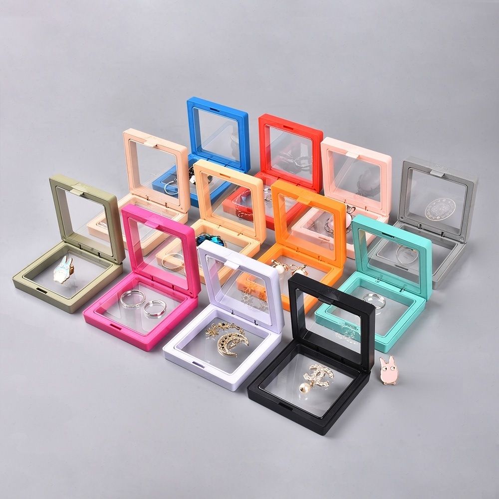 Wholesale 3D Floating Frame Bracelet Necklaces Ring Jewellery Display Case Transparent PE Film Storage Jewelry Box Packaging