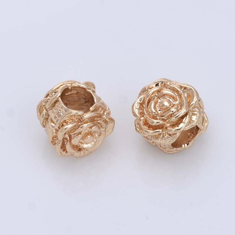 DIY bracelet spacer accessories wholesale copper double-sided rose pattern large hole hollow spacer beads 4.2mm large hole beads