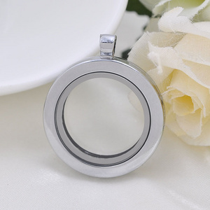 New Arrival 30*20.5mm Stainless Steel Silver Round Glass Floating Memory Jewelry Chains Charm Locket