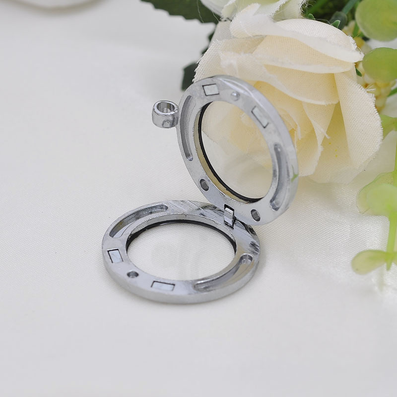 New Arrival 30*20.5mm Stainless Steel Silver Round Glass Floating Memory Jewelry Chains Charm Locket