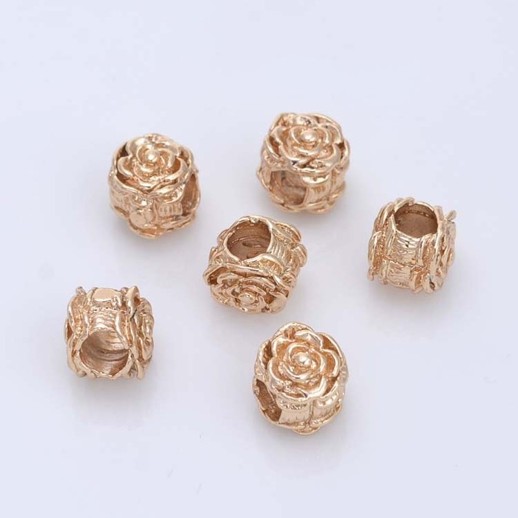 DIY bracelet spacer accessories wholesale copper double-sided rose pattern large hole hollow spacer beads 4.2mm large hole beads