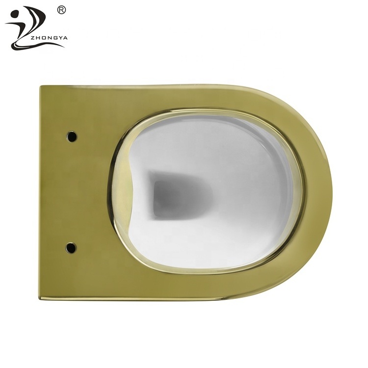 ZHONGYA Oem new design bathroom water closet wall mount hanging one piece wc gold wall hung toilet