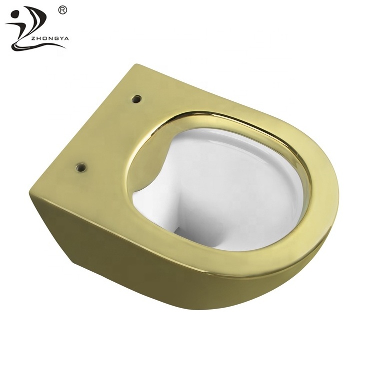 ZHONGYA Oem new design bathroom water closet wall mount hanging one piece wc gold wall hung toilet