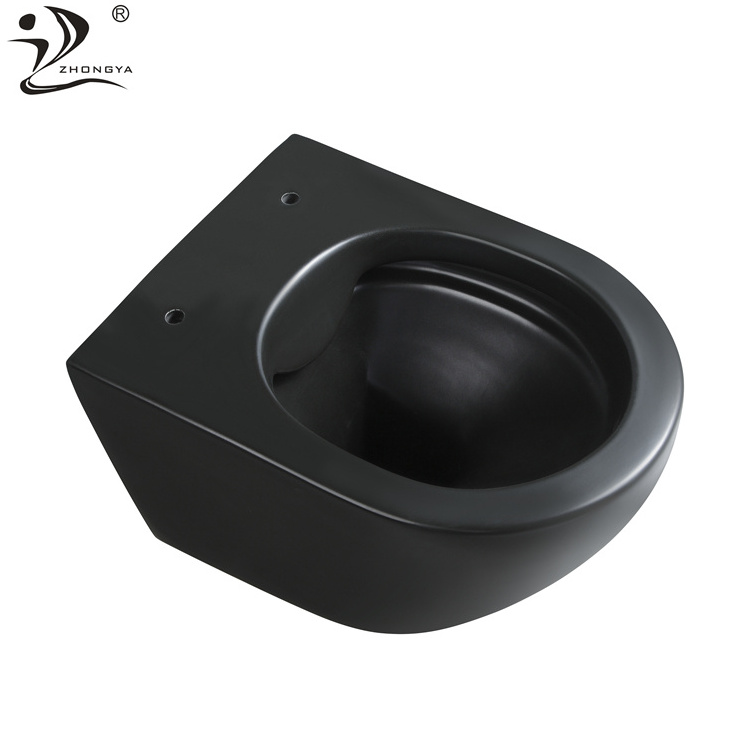 ZHONGYA Oem cheap price bathroom matt black toilet inodoro ceramic round p trap wall hung toilets for hotel