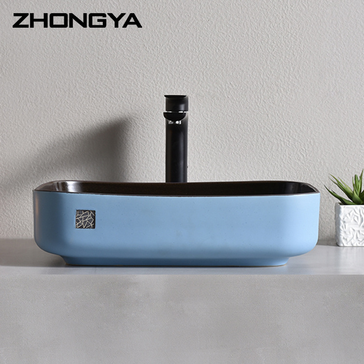 Table Top Basin Bathroom Sink Ceramic Counter Wash Basin Top Solid Surface Hand Rectangular Art Washing Hands Ceramic Glazed 30