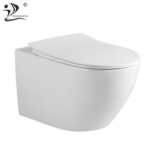 ZHONGYA Oem round shape floating toilet p-trap washdown flushing wc rimless wall mounted toilet