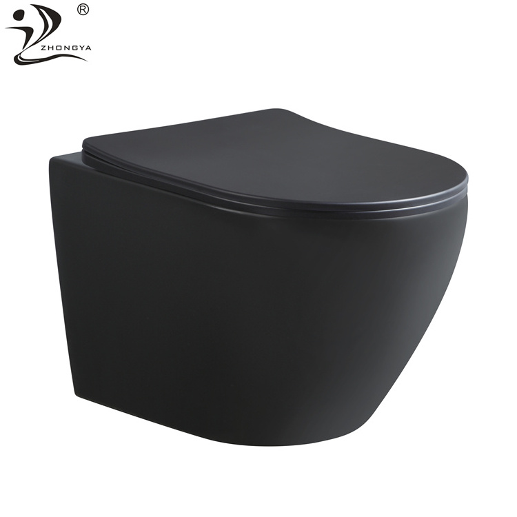 ZHONGYA Oem cheap price bathroom matt black toilet inodoro ceramic round p trap wall hung toilets for hotel