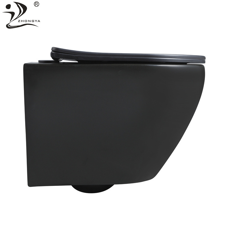 ZHONGYA Oem cheap price bathroom matt black toilet inodoro ceramic round p trap wall hung toilets for hotel