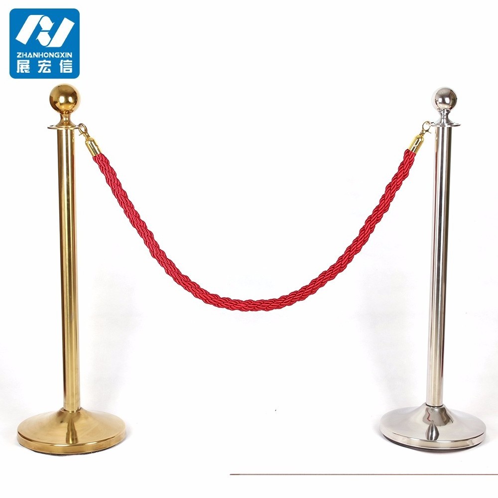 Stainless Steel barrier red carpet poles queue stand with velvet rope stanchion