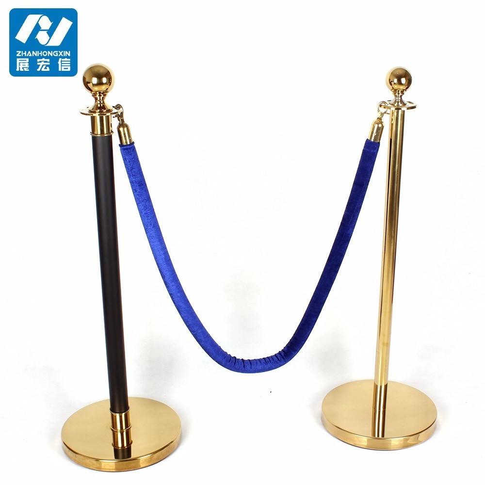 Stainless Steel barrier red carpet poles queue stand with velvet rope stanchion