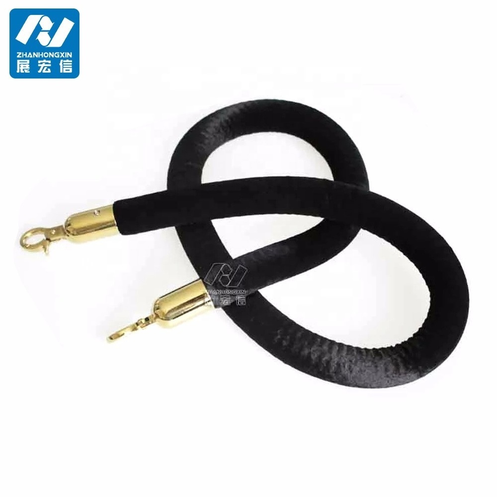 Black velvet rope barrier for queue stanchion for sale