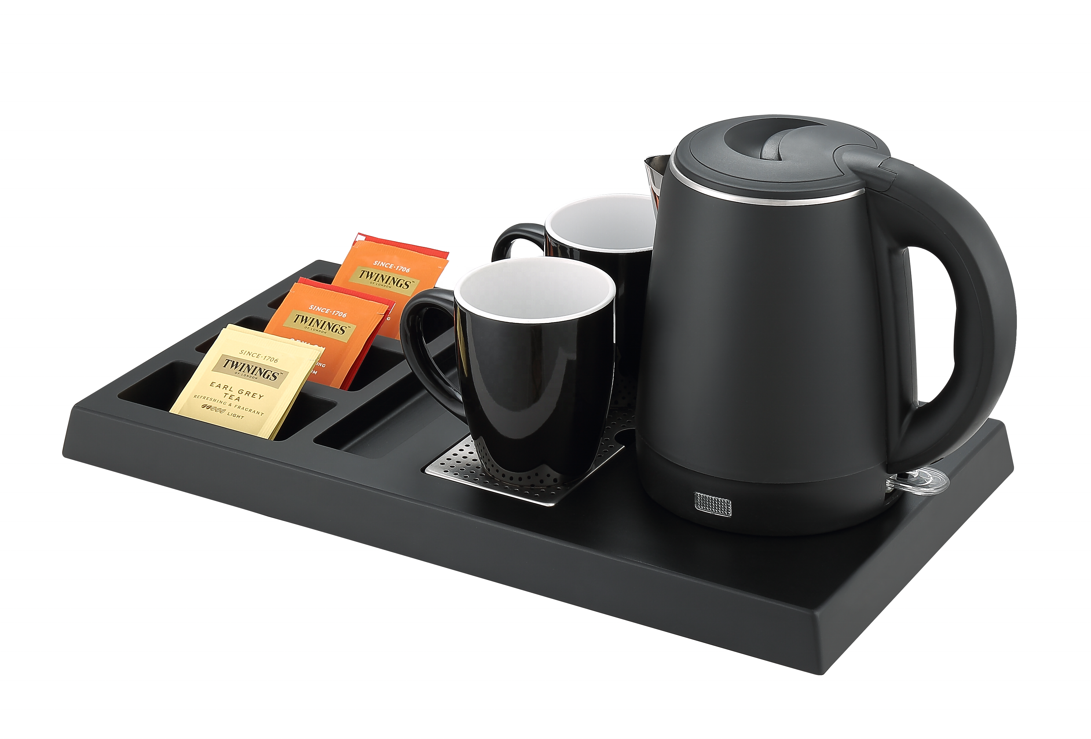 New All in One Hotel Tray Set with Double wall kettle and ceramic cups