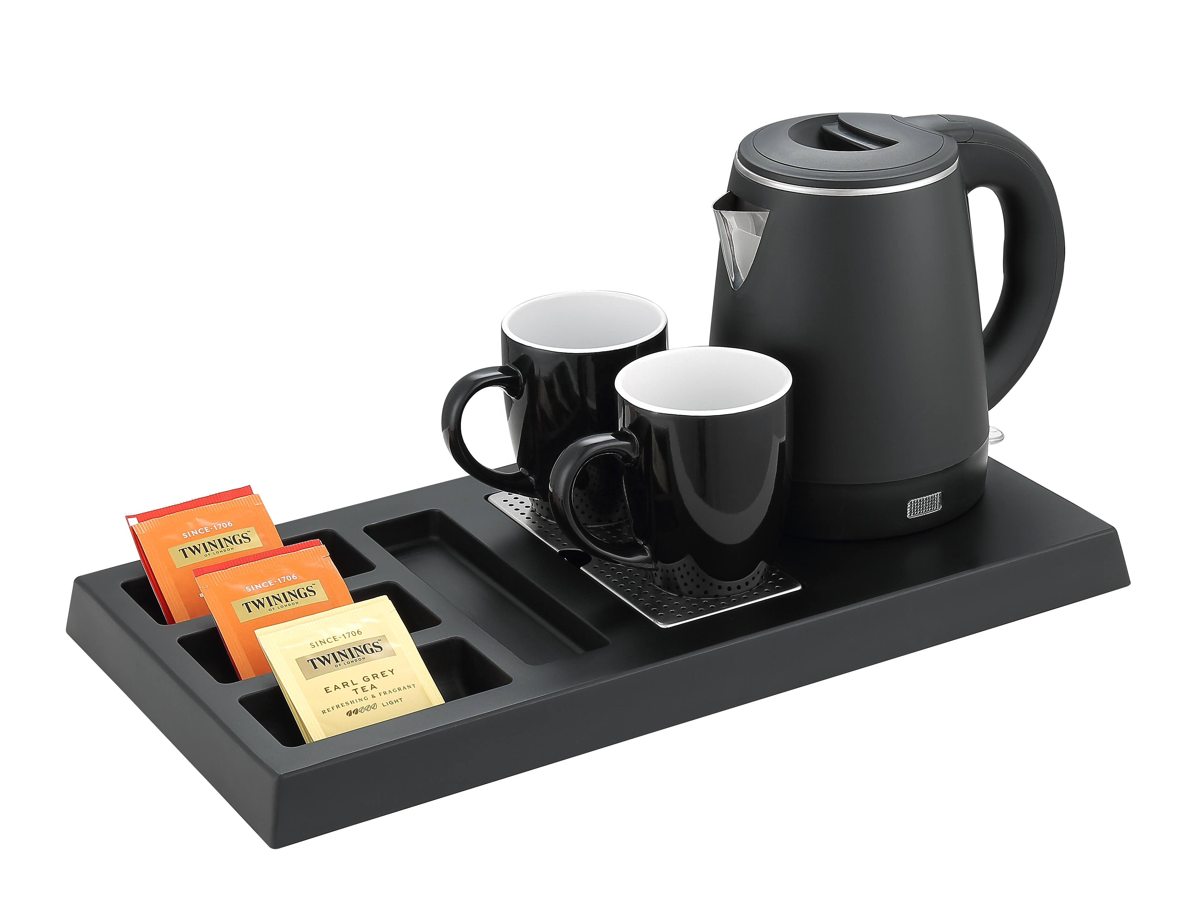 New All in One Hotel Tray Set with Double wall kettle and ceramic cups