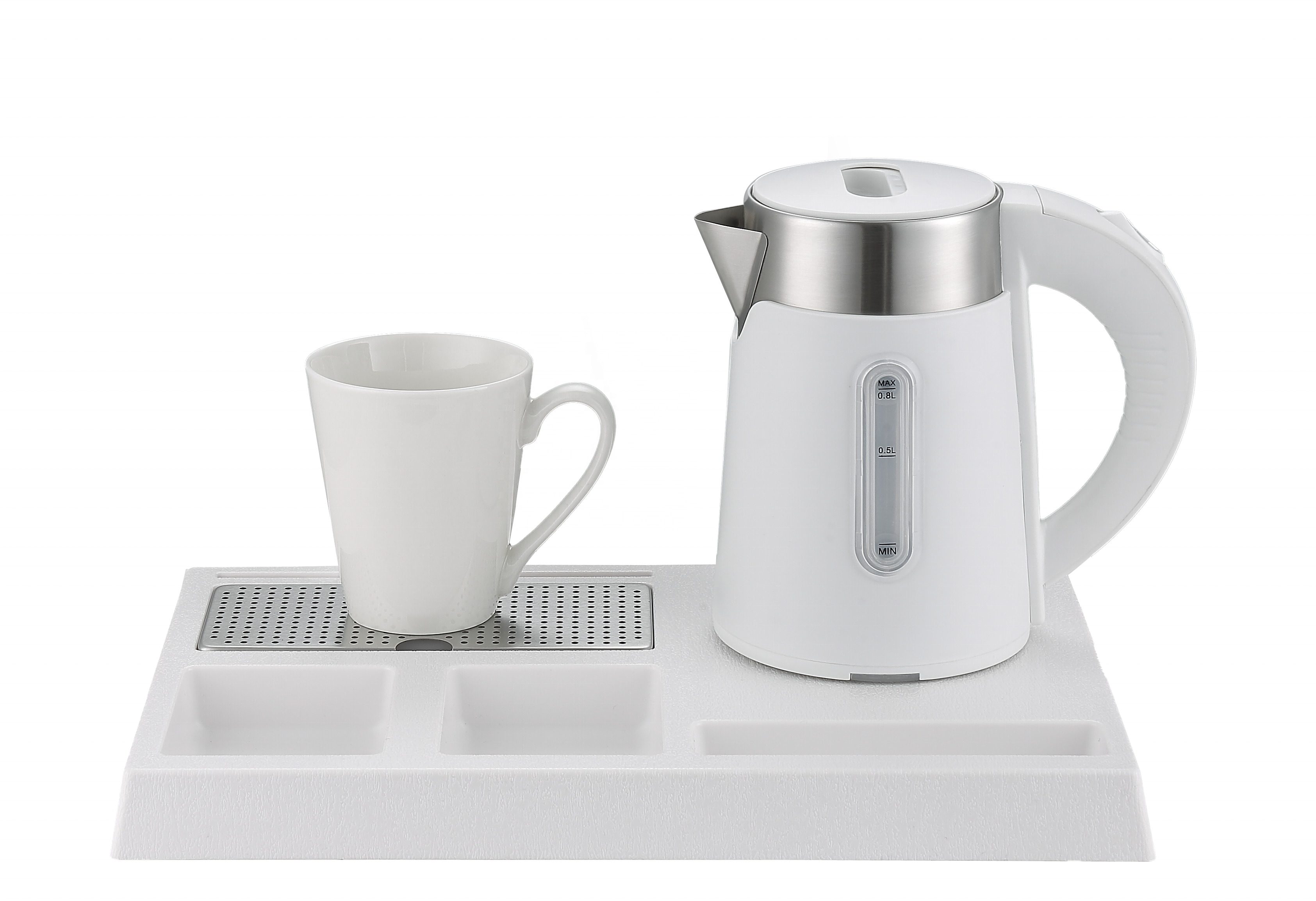 All in 1 touch screen electric cooker set, Hotel service tea set with double shell electric kettle and ceramic cups