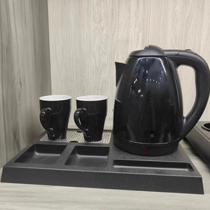 3in1 electric Hotel service used tea set with stainless steel water kettle welcome tea tray and ceramic mugs