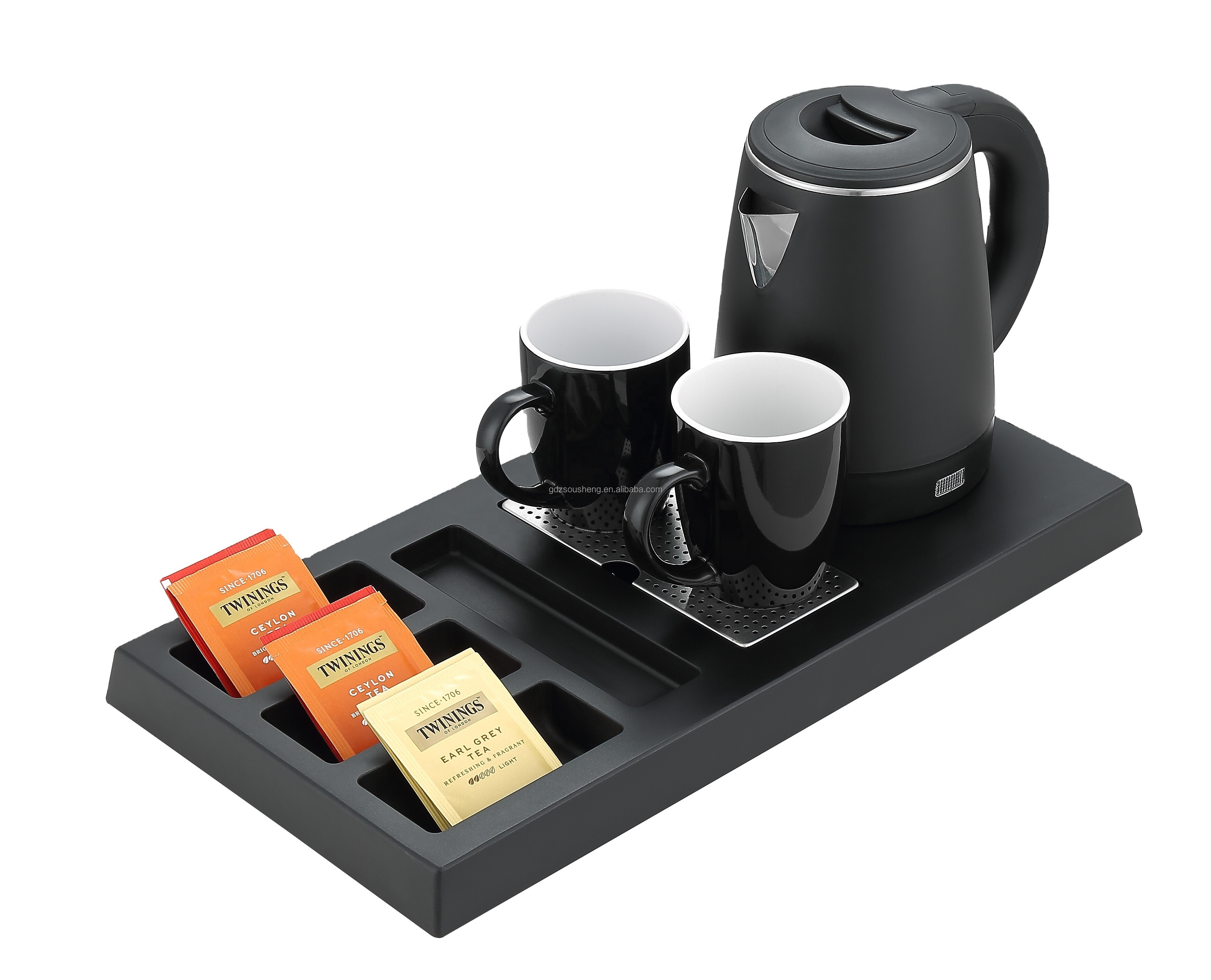 Luxury All in One Hotel Tray Set with Double wall kettle and ceramic cups