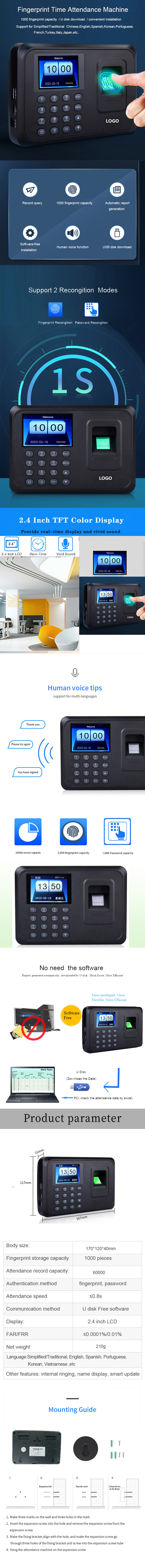 Cheap Employee Time Fingerprint Biometric Punch Card Attendance Management System Devices