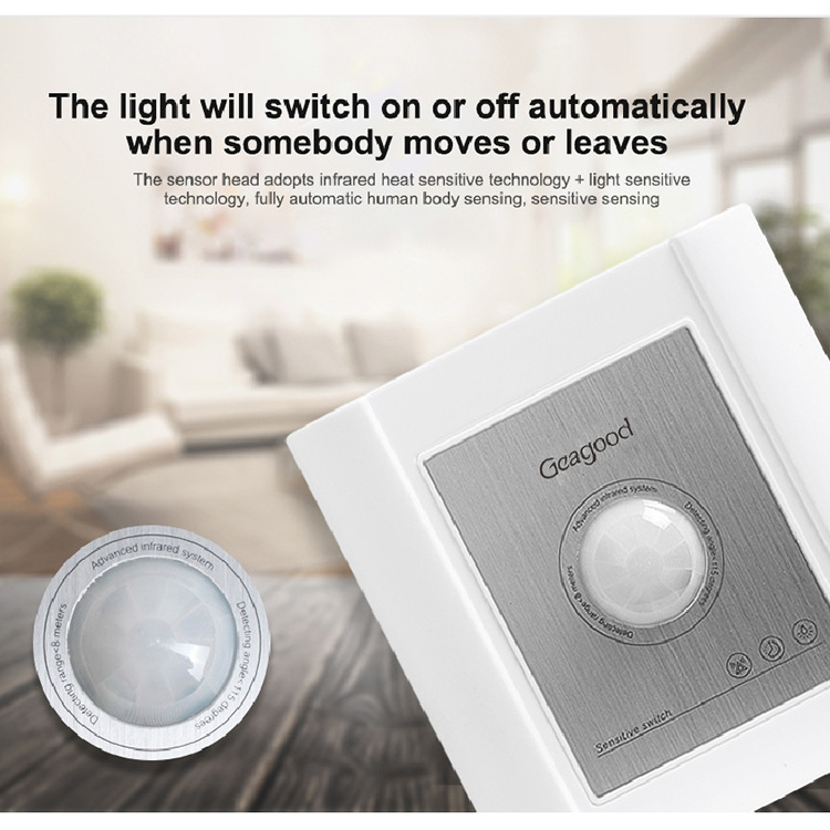 Geagood human motion sensor switch occupancy sensor light wall switch 220v PIR sensor switch