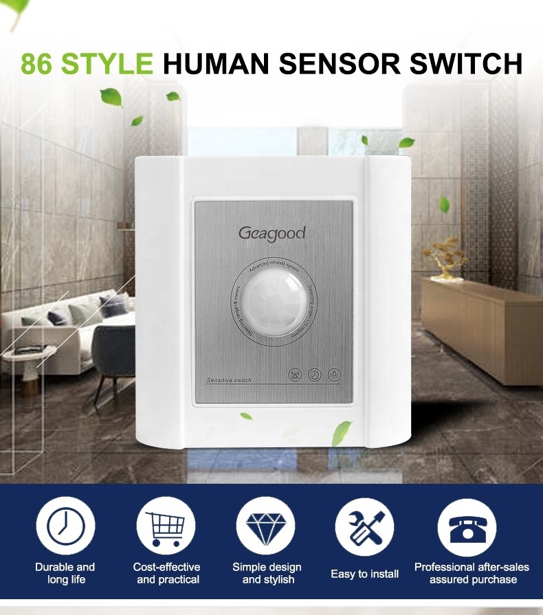 switch with sensor 120 degree human body pir touch motion sensor switch led light