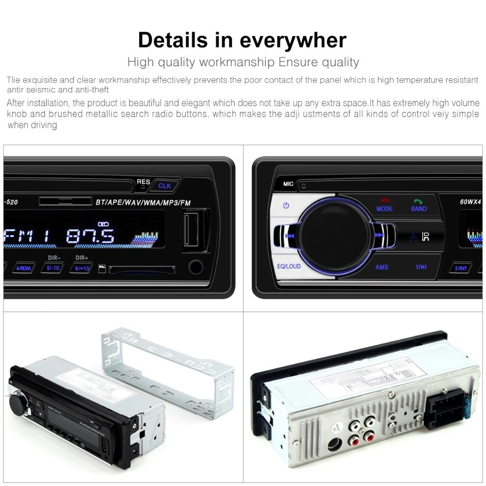 GEARFORCE Ready To Ship JSD520 Digital BT 60Wx4 FM Music Audio 1Din Car Radio Stereo Player MP3 with In Dash AUX Input