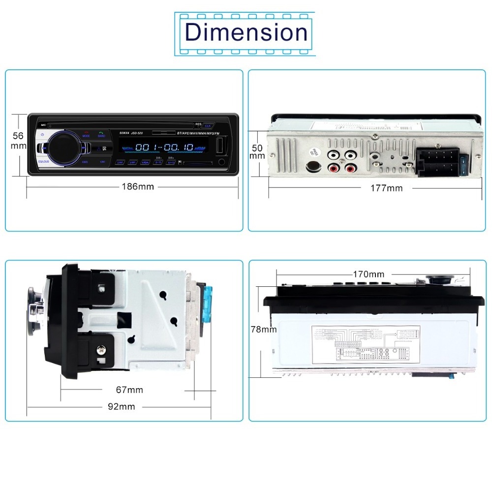 GEARFORCE Ready To Ship JSD520 Digital BT 60Wx4 FM Music Audio 1Din Car Radio Stereo Player MP3 with In Dash AUX Input