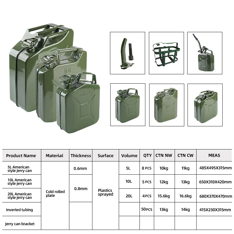 Fuel Caddy Green 20 Liter 5 Gallon Steel Petrol Fuel Tank For Boat/4wd/car/camping Built-in Spout Gerry Jerry can