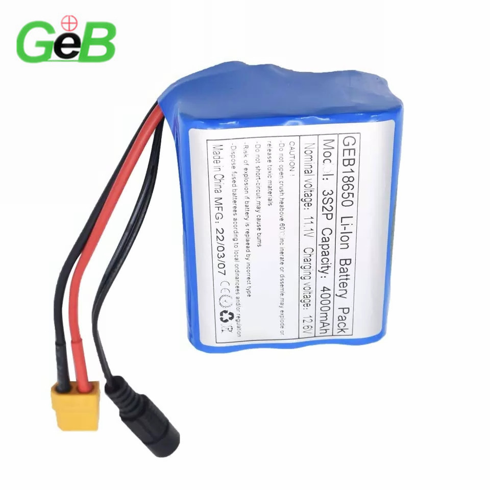 New Arrival GEB Lithium Battery 3S2P 18650 11.1V 12V 4000mAh Li-ion Battery Pack with Charger XT60 Plug for Vacuum Cleaner 12V