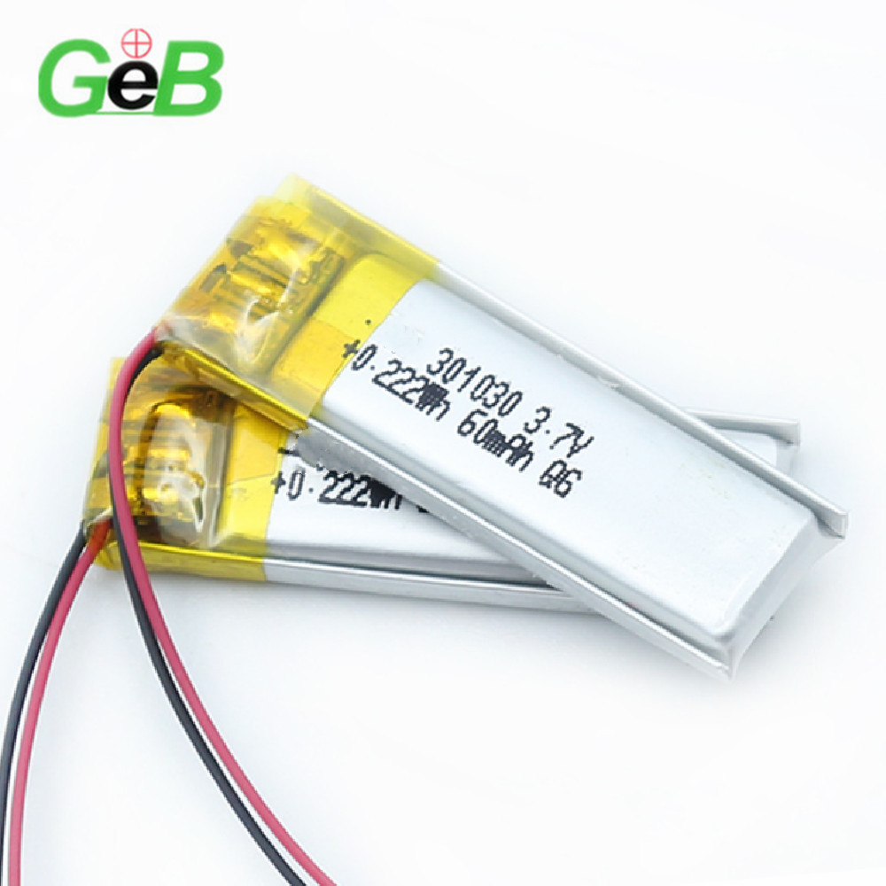 GEB Factory 3.7v 60mAh 031030 3mm Small Lithium Polymer Battery 70mAh with PCB Lipo Rechargeable Battery for Recorder Pen 301030