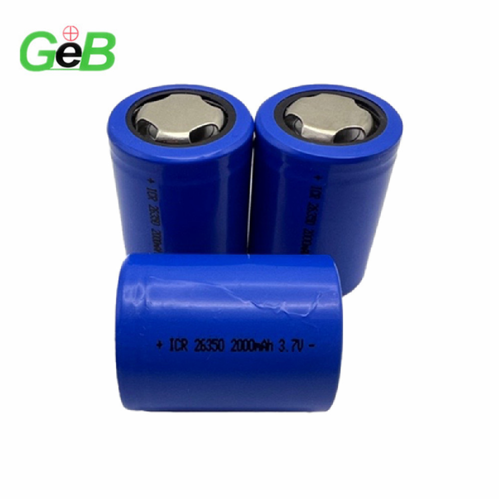 GEB Factory 26350 26500 26650 3.7V 2000mAh 3400mAh Cylindrical Li-ion Rechargeable Battery 22430 18500 for Flashlight 3500mAh