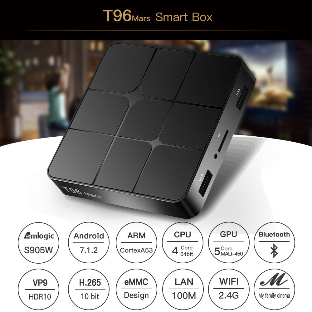 manufacturer T96 Mars Android Smart Tv Box 1gb 8gb 2.4ghz Support Bt wifi  h.265 Quad Core 4k Tv Box