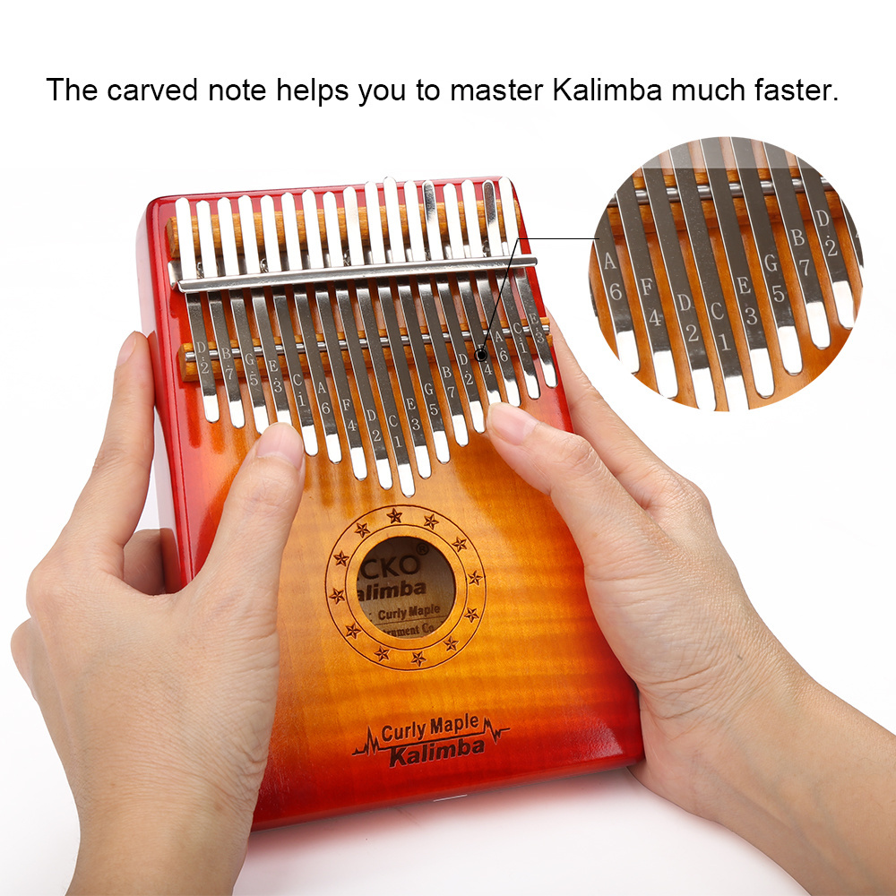 GECKO MC-S Kalimba C tone Solid Curly maple wood Thumb Piano Sun Color Cherry Sunburst Finger Piano Musical Instrument Kalimba