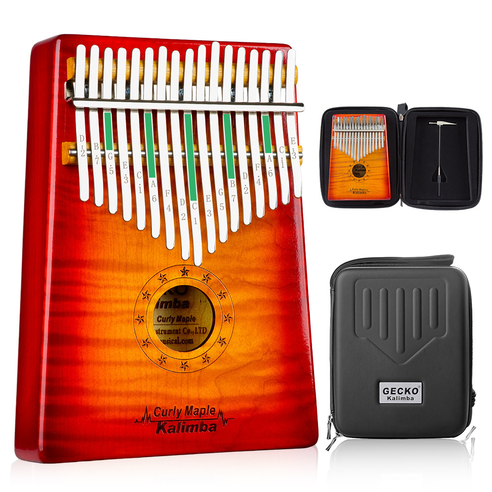 GECKO MC-S Kalimba C tone Solid Curly maple wood Thumb Piano Sun Color Cherry Sunburst Finger Piano Musical Instrument Kalimba