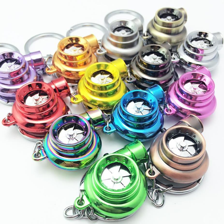 Turbo Keychain with LED Lighting Metal Spinning Turbocharger Automotive Mini Car Part Keychain with sound