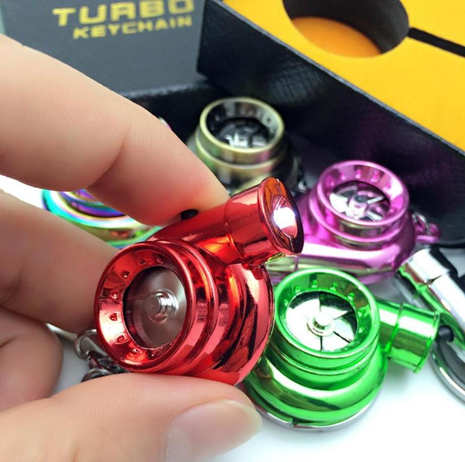 Turbo Keychain with LED Lighting Metal Spinning Turbocharger Automotive Mini Car Part Keychain with sound