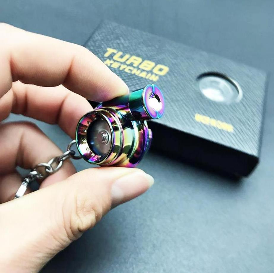 Turbo Keychain with LED Lighting Metal Spinning Turbocharger Automotive Mini Car Part Keychain with sound